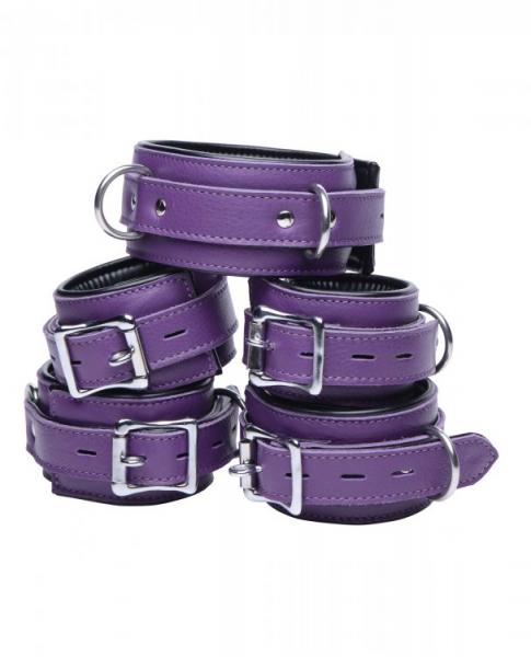 Purple 5 Piece Locking Leather Bondage Set Sex Toy Product