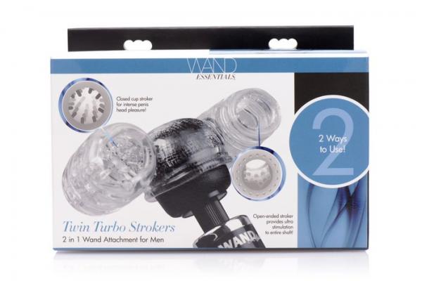 Twin Turbo Strokers 2 In 1 Wand Attachment Clear For Men Sex Toy Product