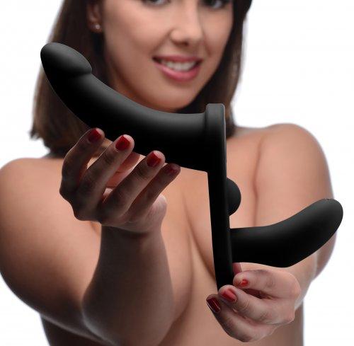 Double Take 10X Double Penetration Vibrating Strap-On Harness Black Sex Toy Product