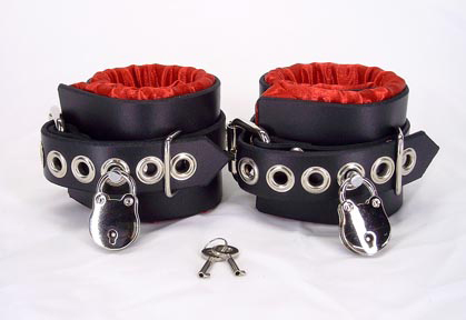 Locking Red Satin Lined Wrist Cuffs