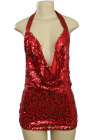 Sequined Backless Short Dress Red Small/Medium