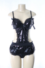 Ribbon-Sequined One Piece Black