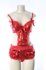 Ribbon-Sequined One Piece Red Small