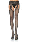 Spandex Sheer Suspender Hose with Lace Waist Black Plus