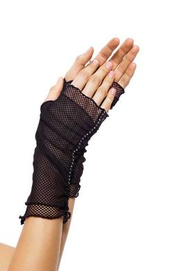 Fishnet Fingerless Gloves with Faux Rhinestone Trim