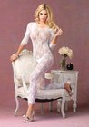 Leg Avenue Long Sleeved Footless Bow Lace Bodystocking with Deep-V Criss Cross Back Red One Size