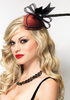 Retro Lurex Fascinator Hair Clip with Feather Detail and Organdy Bow with Rhinestone Accent