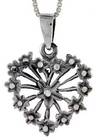 Sterling Silver Floral Heart Pendant, 7/8 inch tall 