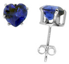Sterling Silver Heart Cubic Zirconia Stud Earrings 6 mm Sapphire Blue 