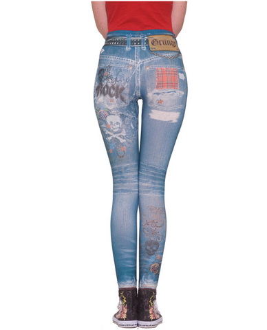 Grunge graphic jean leggings - blue m/l