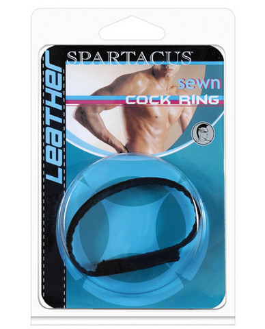 Leather sewn velcro cock ring - black