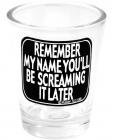 Remember my name you'll be screaming it later shot glass