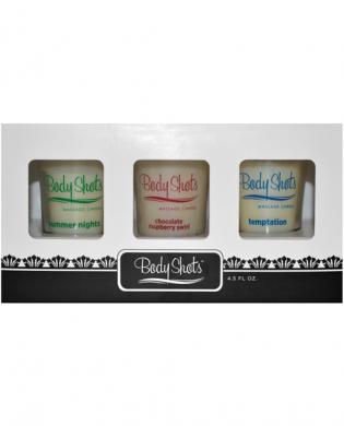 Body shots massage candles  - summer nights, chocolate raspberry and temptation box of 3