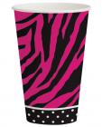 Birthday pink zebra cups - pack of 8