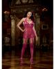 Floral stretch lace halter dress w/attached garters and thigh high stockings raspberry qn