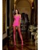Opaque fence net garter dress w/attached thigh high stockings pink o/s