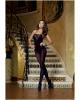 Opaque open crotch halter bodystocking w/stretch lace inset and low back black o/s