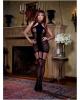 Floral pattern lace halter garter dress w/attached stockings black qn