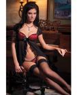 Center front open slit mesh babydoll w/padded cups and g-string black/red o/s