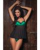 Mesh babydoll w/underwire cups and g-string green/black md