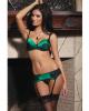 Bra w/adjustable straps, garter belt and g-string green/black lg