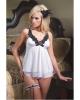 Double layer sheer lycra babydoll and g-string white/black o/s