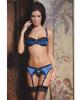 Lycra/lace padded underwire bra, garter belt and g-string black/blue md