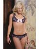 Retro lycra/stretch lace underwire bra and ruffled thong black/pink md