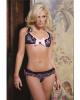 Retro lycra/stretch lace underwire bra and ruffled thong black/pink sm
