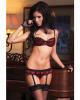Lace over satin padded underwired bra, garter belt and thong red md