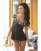 Stretch lace and mesh babydoll w/hook and closure and g-string black/white sm