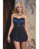 Lycra/mesh babydoll w/padded cups and g-string black/blue xl