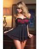 Lycra/mesh babydoll w/padded cups and g-string black/red sm
