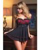 Lycra/mesh babydoll w/padded cups and g-string black/red xl