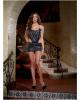 Shimmer stretch knit dress w/silver metal chain back detail and thong black o/s