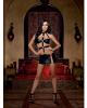 Faux leather high neck strappy dress w/silver metal ring trims and thong black o/s