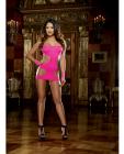 Strapless seamless bandeau mini dress w/g-string and studded wrist cuffs neon pink  o/s