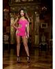 Strapless seamless bandeau mini dress w/g-string and studded wrist cuffs neon pink  o/s