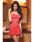 Stretch lace chemise w/gathered bust and circle skirt red o/s