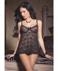 Stretch lace babydoll w/adjustable straps and hook and eye closure black md