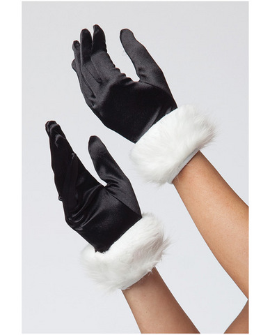 Lycra and faux fur trim gloves black o/s