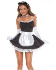 5 pc frisky french maid dress, choker, headpiece, satin gloves, and crinoline black o/s