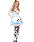 3 pc alice stretch dress w/attached apron, tights, and headband blue s/m
