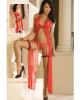 Flyaway long dress w/matching thong and leg garters red o/s