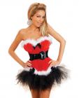 Holiday flirt velvet bustier w/removable and adjustable garters, thong and petticoat red md