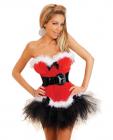 Holiday flirt velvet bustier w/removable and adjustable garters, thong and petticoat red xl