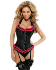 D�butante tie strap burlesque corset w/ruffles, removable garters and thong black small