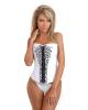 Strapless corset w/front busk closure, lace-up back and thong black/white 3x/4x