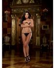 Stretch mesh spandex front ruffled thong w/open crotch and satin bow accents black o/s