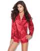 Charmeuse Satin Long Sleeve Sleep Shirt Red SM